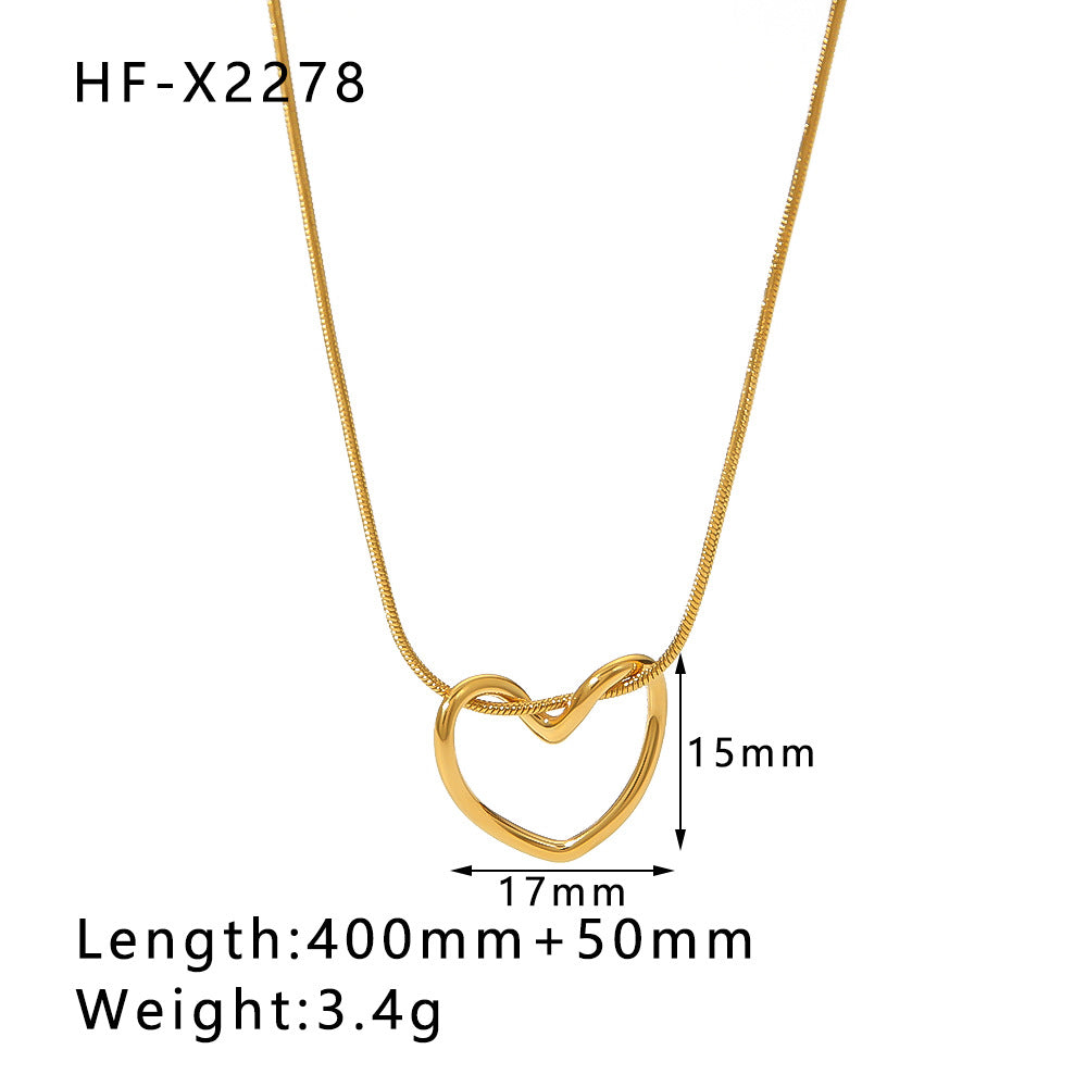 Minimalist Asymmetrical Heart and Teardrop Pendant Necklace in Stainless Steel with 18K Vacuum Plated Finish for Women