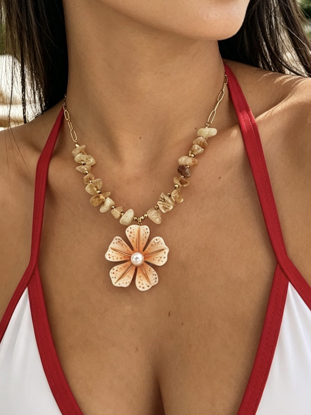 Sweet Streetwear Geometric Stainless Steel Plated Shell Starfish Pendant Necklace for Women