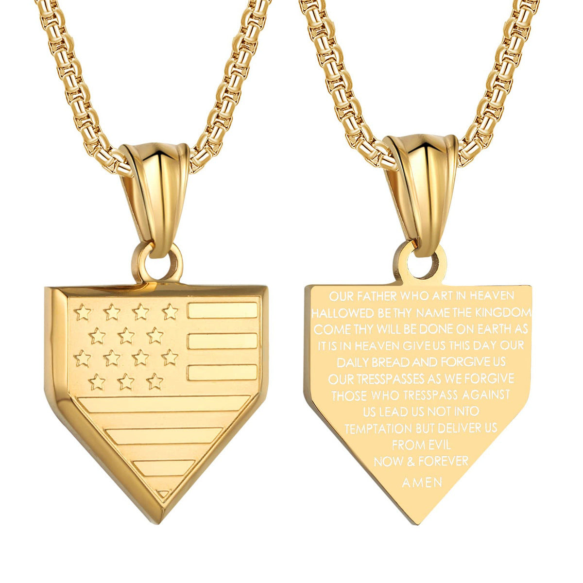 Collana Pendente a Scudo Pentagonale Geometrico Minimalista da Uomo in Acciaio al Titanio con Finitura Lucida