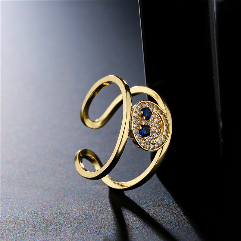 18K Gold Plated Brass Geometric Ring with Micro-Inlaid Cubic Zirconia for Women