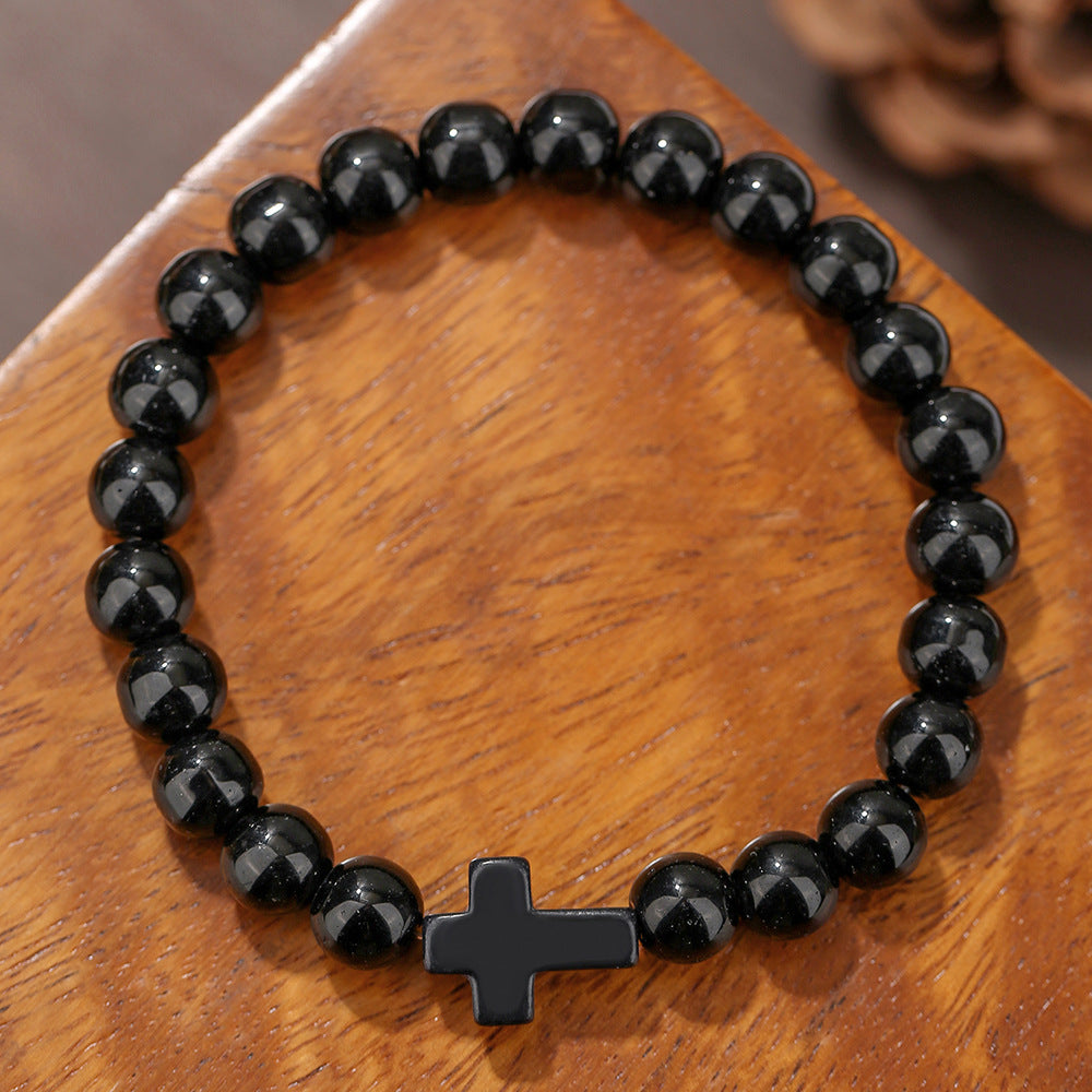 Handmade Geometric Cross Turquoise Tiger Eye Obsidian Lapis Lazuli Beaded Bracelet Unisex