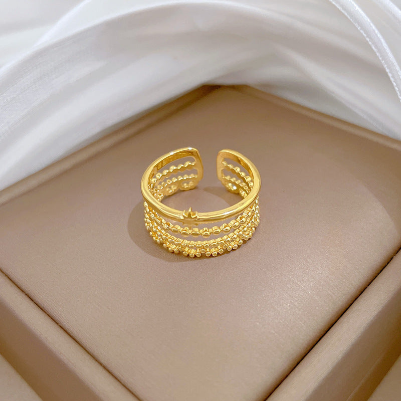 Minimalist Sweet Gold Plated Brass Crown Ring Adjustable Open Ring for Women