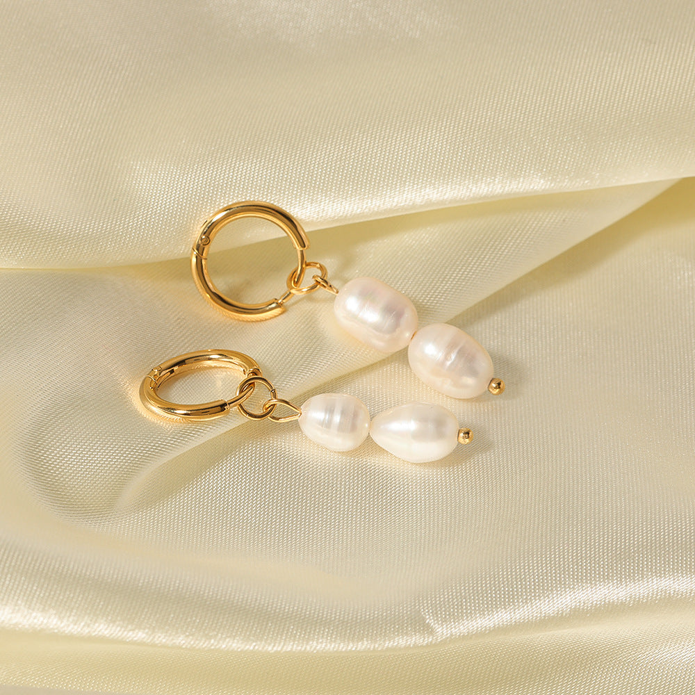 Vintage Baroque-Style Geometric Stainless Steel Earrings with Freshwater Pearl Accents for Women