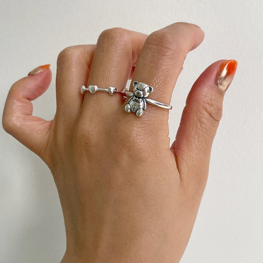 Minimalist Bear-Shaped 925 Sterling Silver Ring for Women with Inlay Craftsmanship