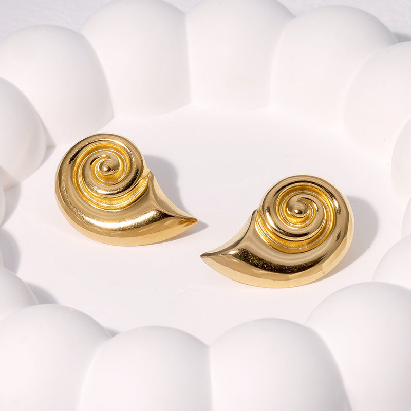 Minimalist Seashell-Shaped Stainless Steel Earrings with Gold Plating for Women