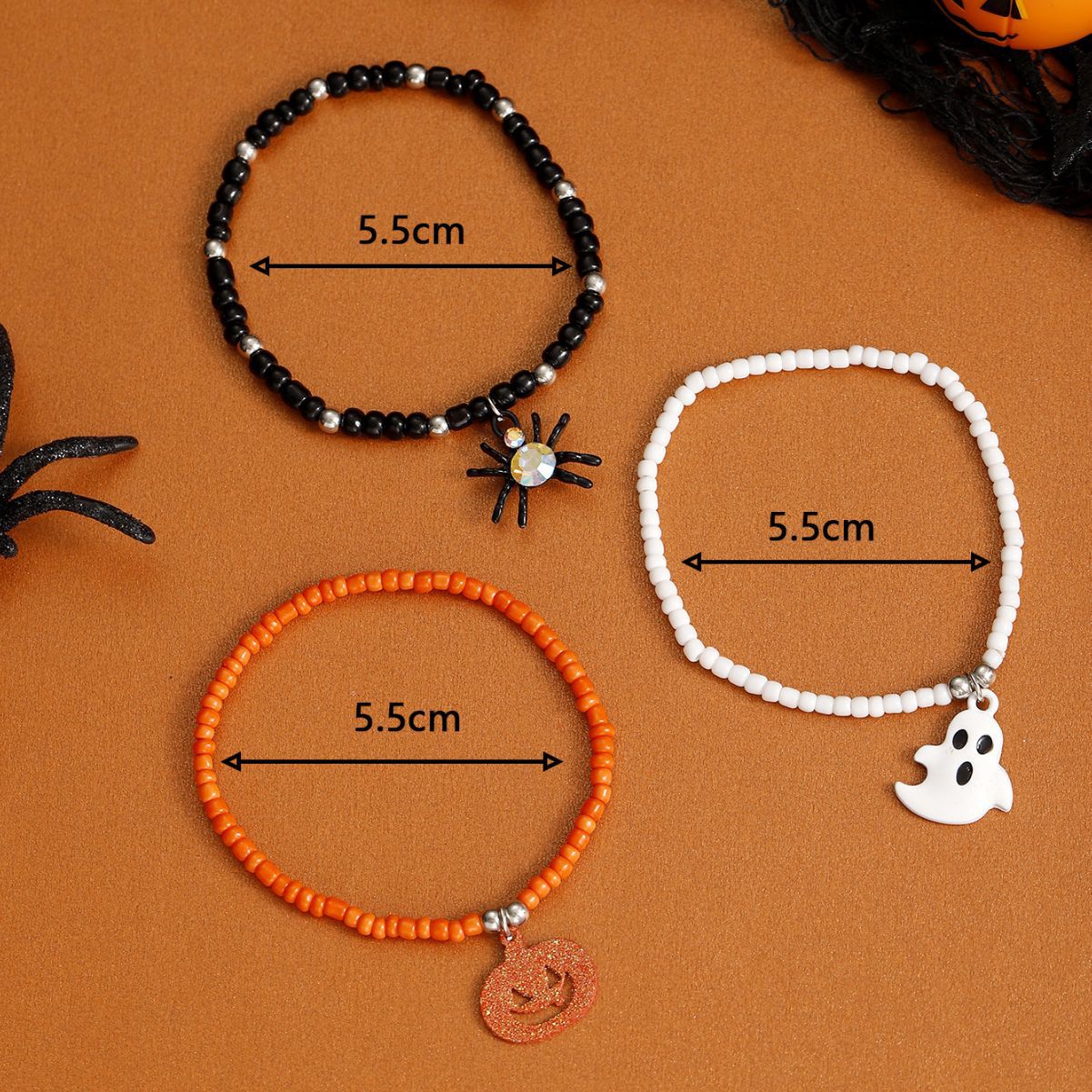 Juego de pulseras góticas oscuras de Halloween con dijes de araña, fantasma y calabaza, pulsera de cuentas de aleación para mujer