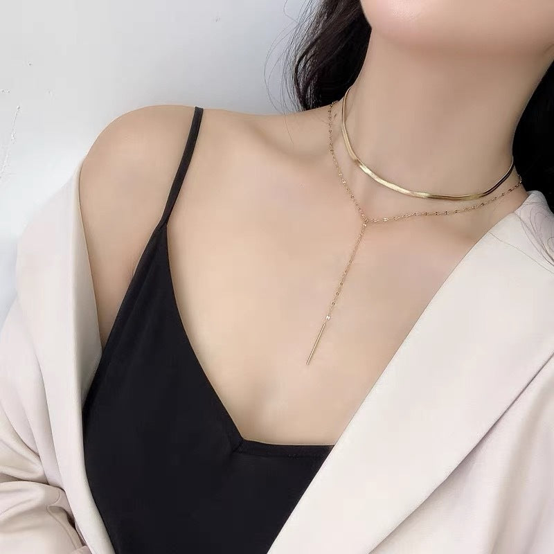 Minimalist Y-Shaped Titanium Steel Necklace for Women with Plated Finish and Geometric Line Design