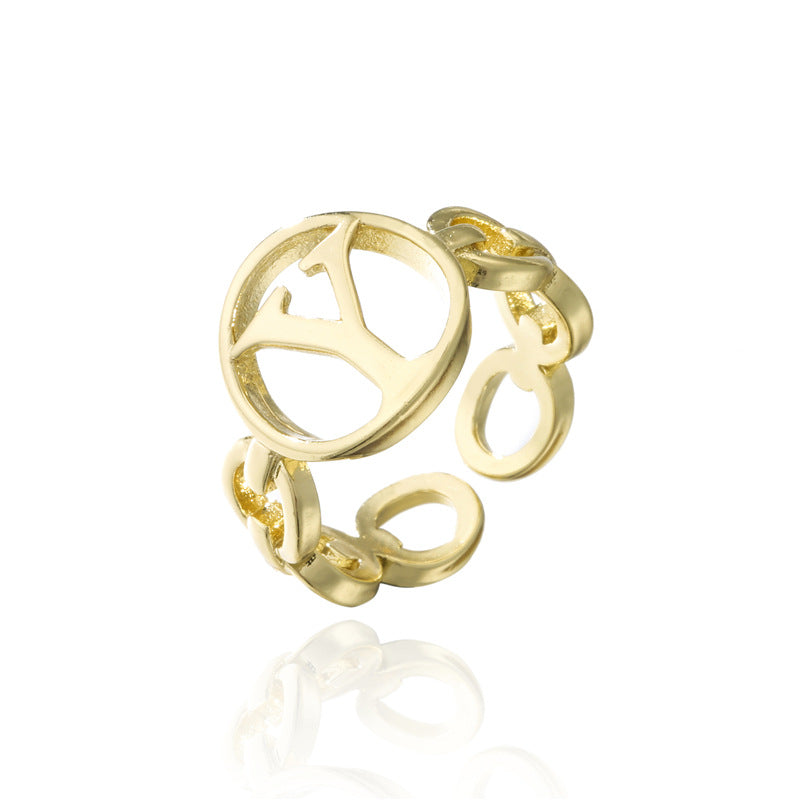 18K Gold Plated Brass Letter Open Ring for Women