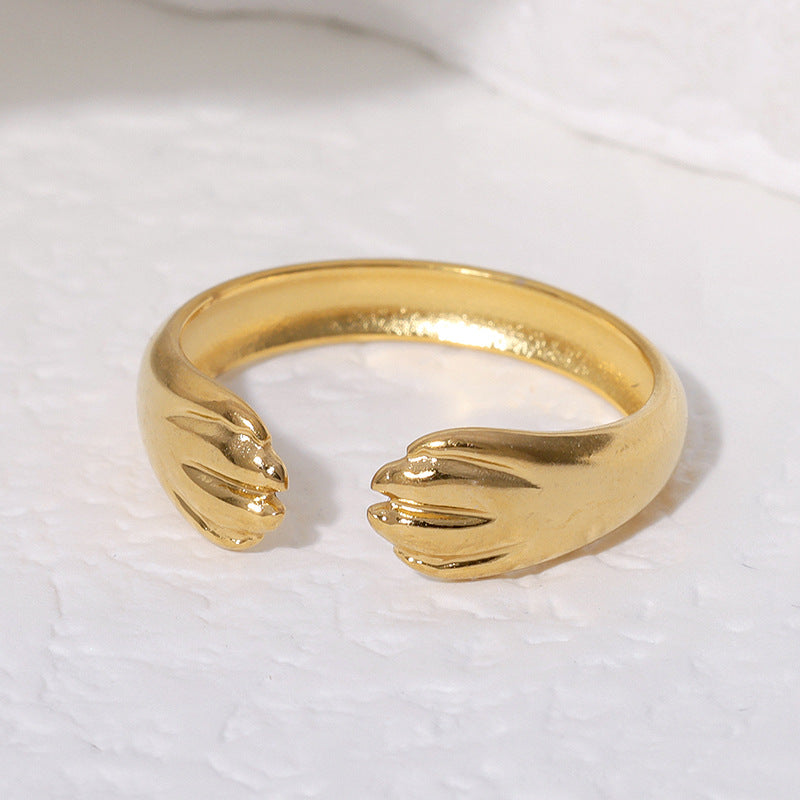 Anello da donna regolabile in acciaio inossidabile a forma di zampa di gatto, con finitura placcata