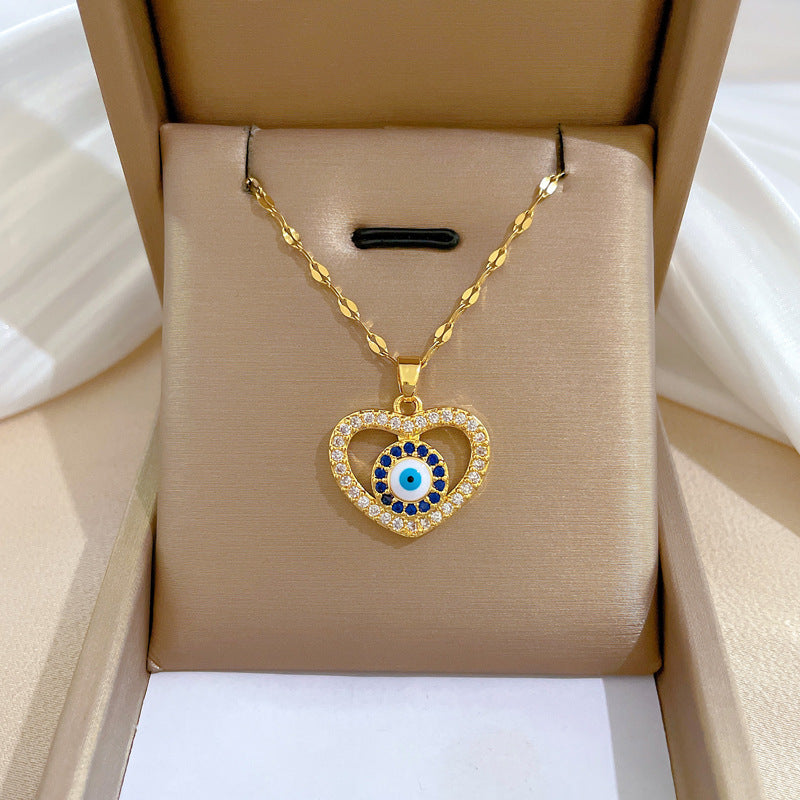 Luxury Minimalist Sweet Geometric Titanium Steel Stainless Steel Necklace with Rhinestone Inlay for Women