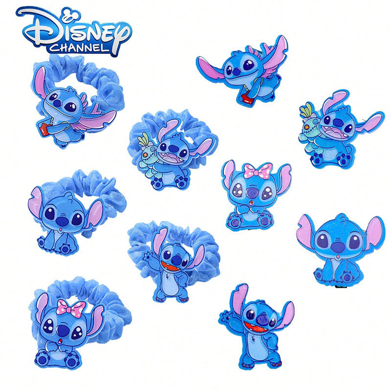 Lindo lazo para el cabello con diseño de macarrón azul y rosa de dibujos animados para niños con banda de tela tejida y diseño de personaje de dibujos animados