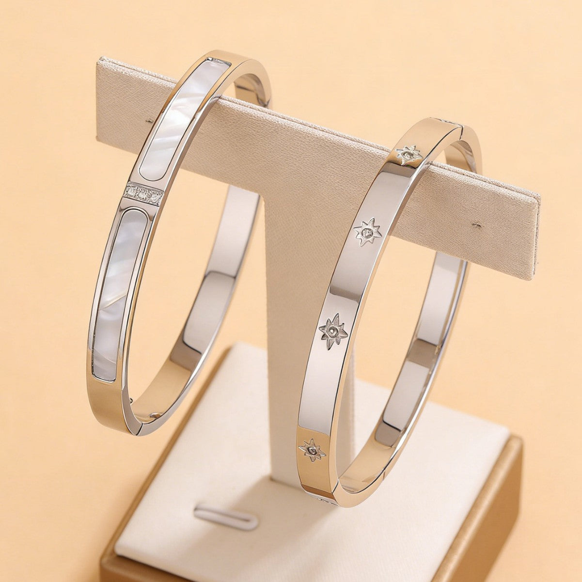 Bracciale di lusso in acciaio inossidabile lucido con stella e zirconi cubici