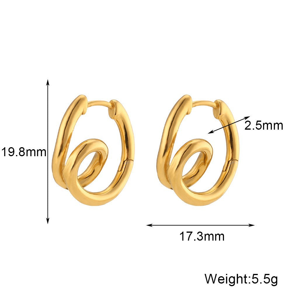 Minimalist Luxe Bamboo-Textured Stainless Steel Hoop Earrings with 18K Gold Plating for Women