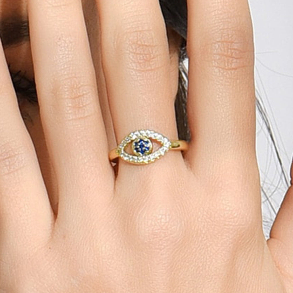 Anello occhio di demone geometrico a vista per donna in rame con placcatura in oro 18 carati e intarsio in zircone