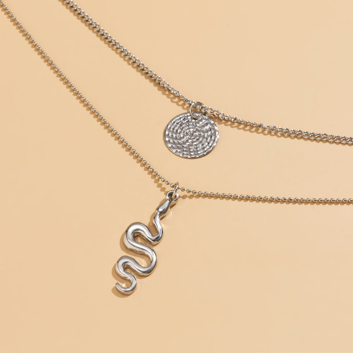 Minimalist Geometric Double-Layer Necklace with Snake Motif in Alloy with Electroplated Finish for Women