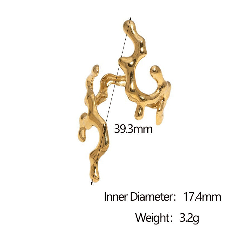 Anello aperto regolabile in acciaio inossidabile a tema floreale di corallo, minimalista, da donna, con finitura galvanica
