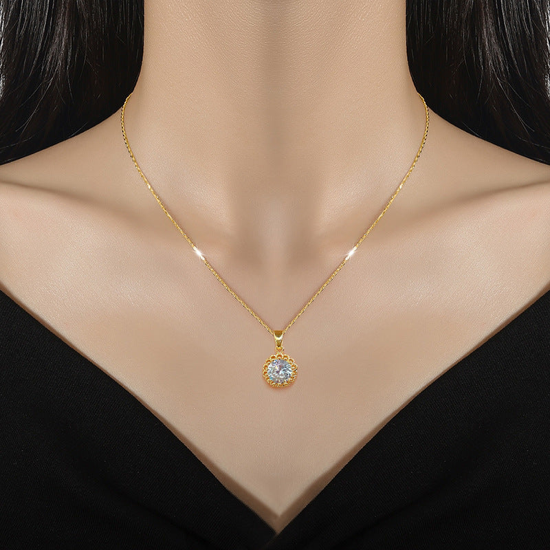 Collana a Catena Lusso Unisex con Ciondolo Geometrico in Acciaio al Titanio e Intarsio di Strass