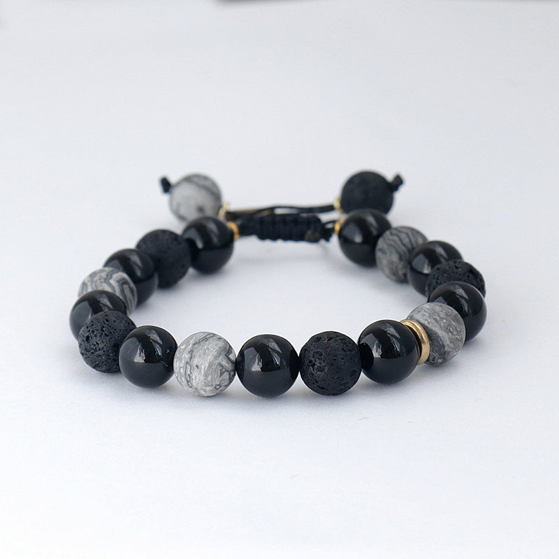 Minimalist Geometric Round Obsidian Tiger Eye Handmade Beaded Bracelet Unisex