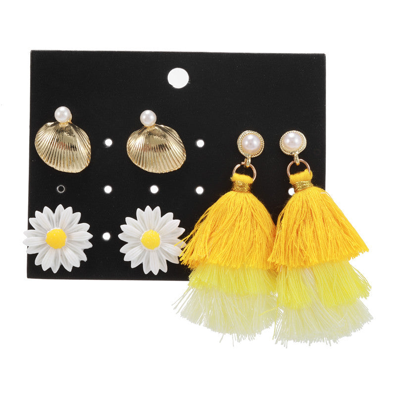 Sweet Geometric Crystal Inlay Alloy Earring Set with Stainless Steel Posts