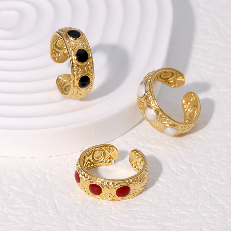 Vintage Geometric Adjustable 18K Gold Plated Stainless Steel Ring for Women