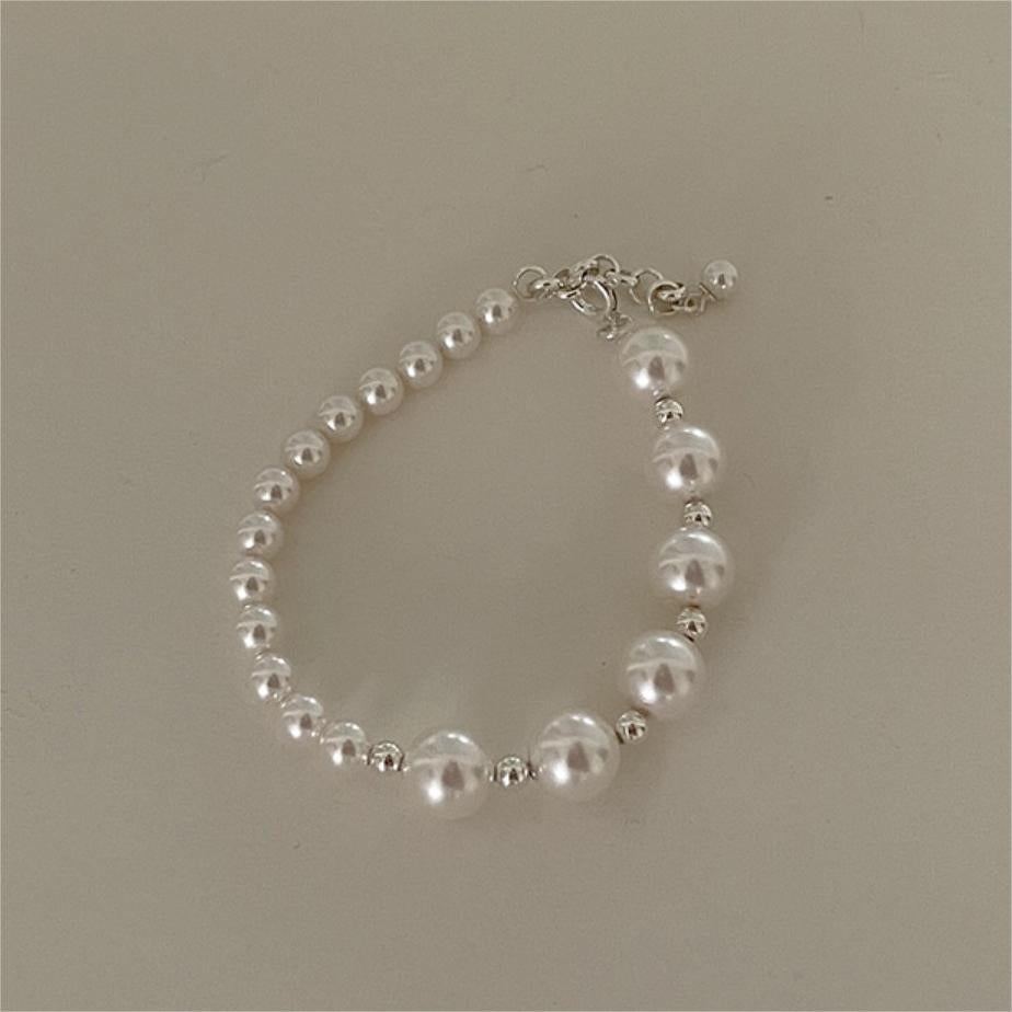 Minimalist Geometric Square Bead 925 Sterling Silver Pearl Bracelet for Women
