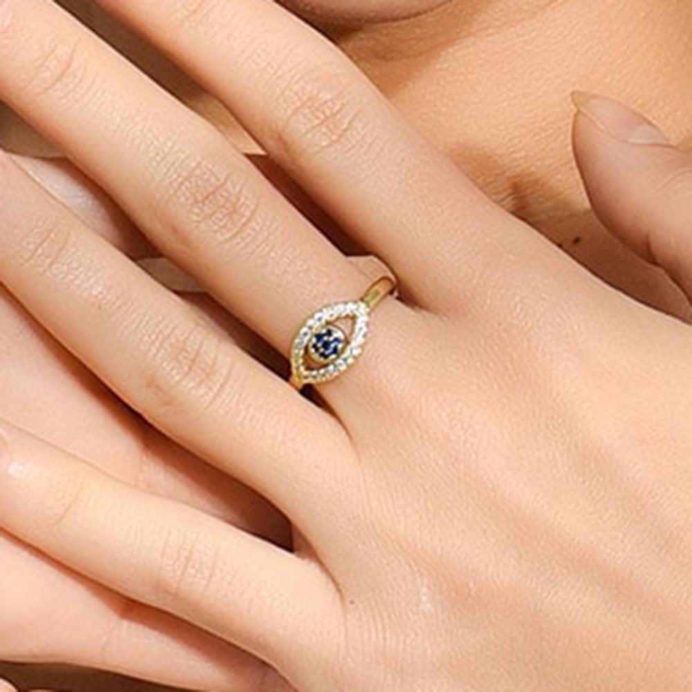 Anello occhio di demone geometrico a vista per donna in rame con placcatura in oro 18 carati e intarsio in zircone