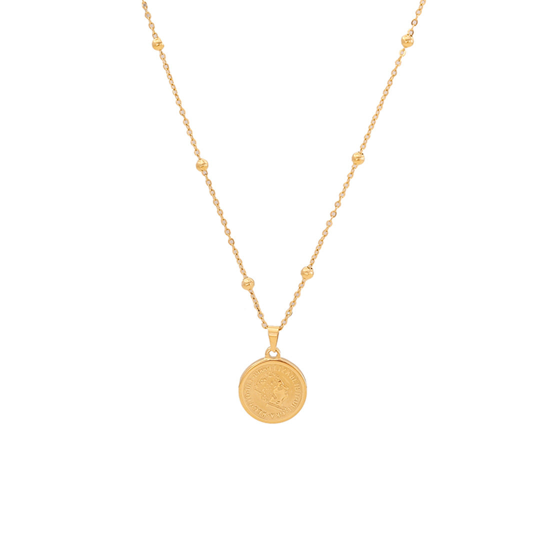 Collana con Pendente Personalizzata a Forma di Moneta da Donna in Acciaio Inossidabile con Finitura Placcata