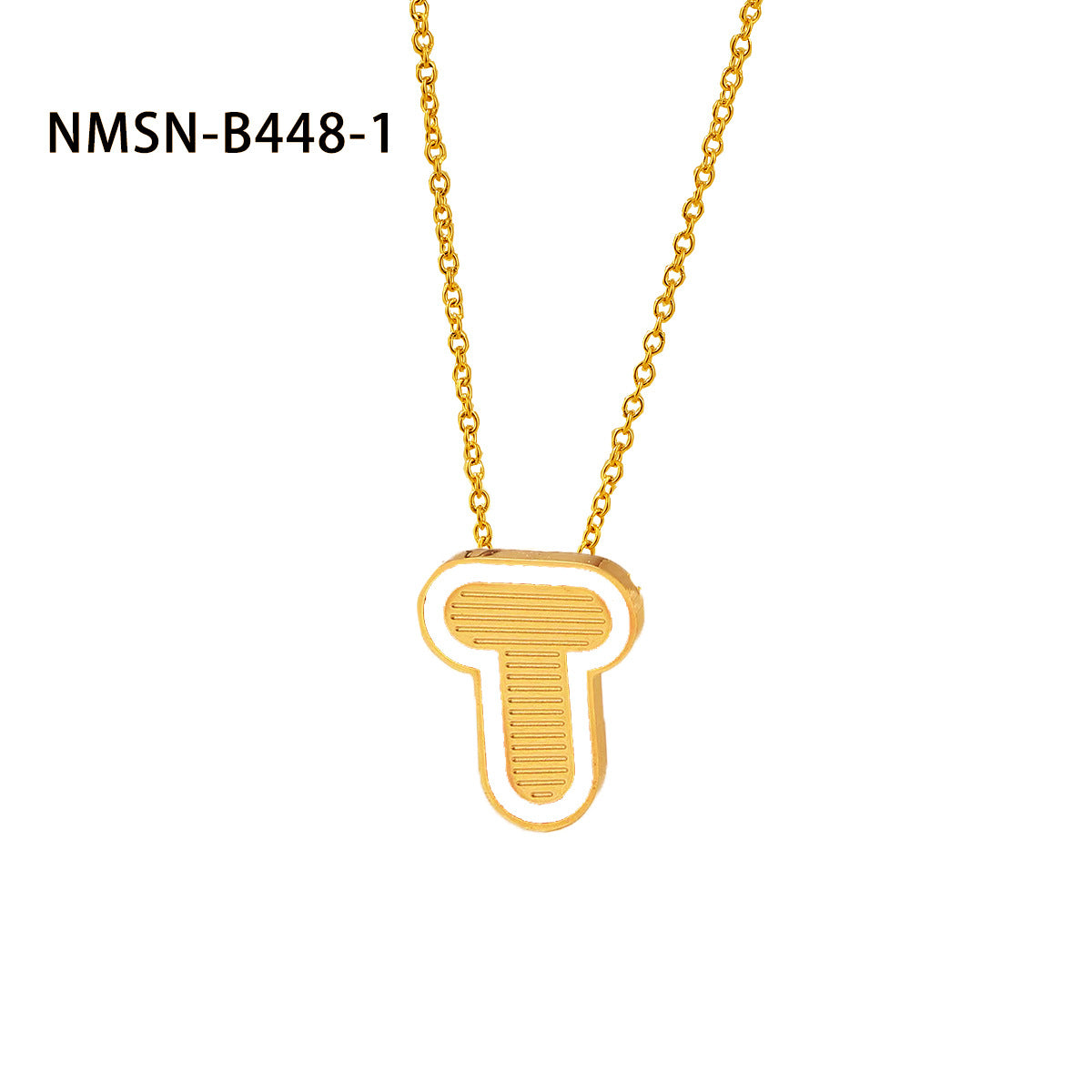Collana con pendente a forma di lettera minimalista in acciaio inossidabile placcato oro 18 carati e dettagli in smalto da donna