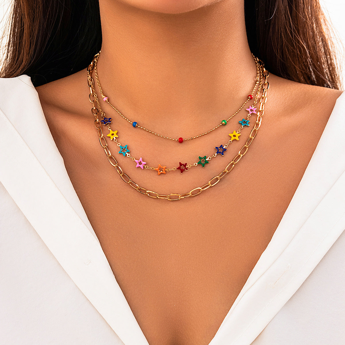 Colorful Drip Oil Butterfly Pendant Alloy Curb Chain Necklace for Women
