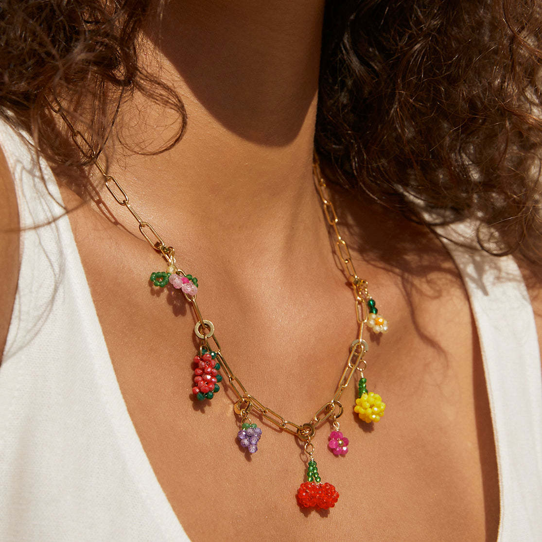 18K Gold Plated Titanium Steel Fruit Pendant Necklace with Cubic Zirconia for Women