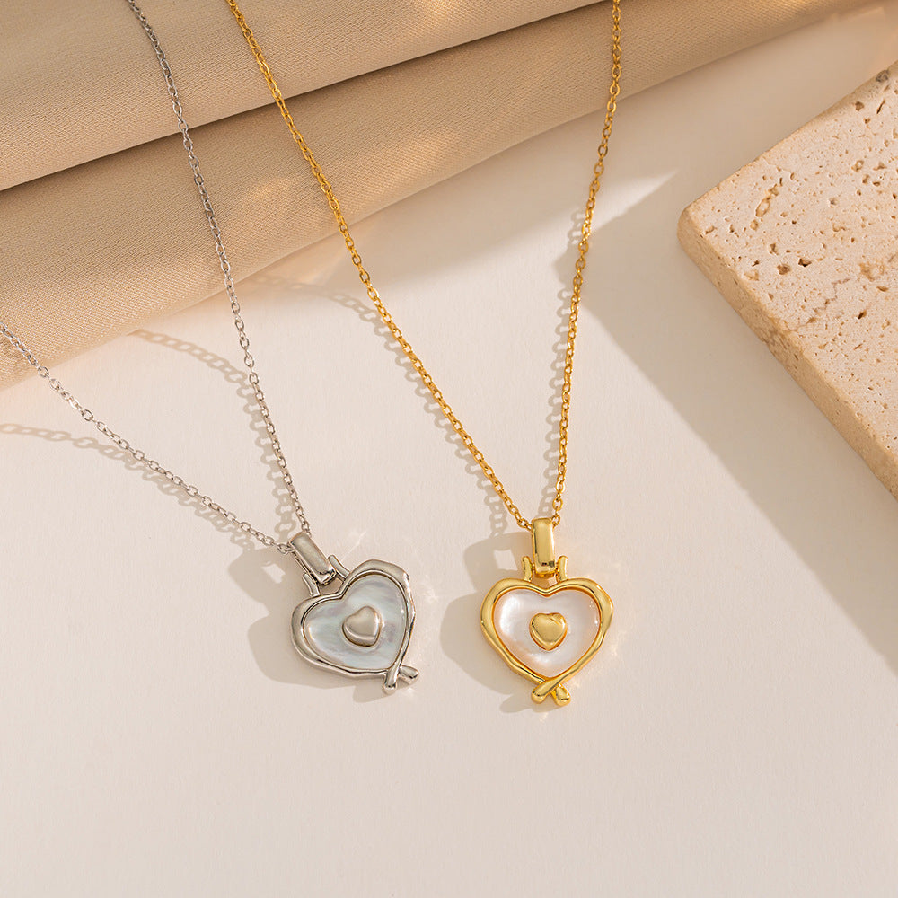 Minimalist Heart-Shaped Titanium Steel Pendant Necklace with Plated Finish Snake Chain for Women