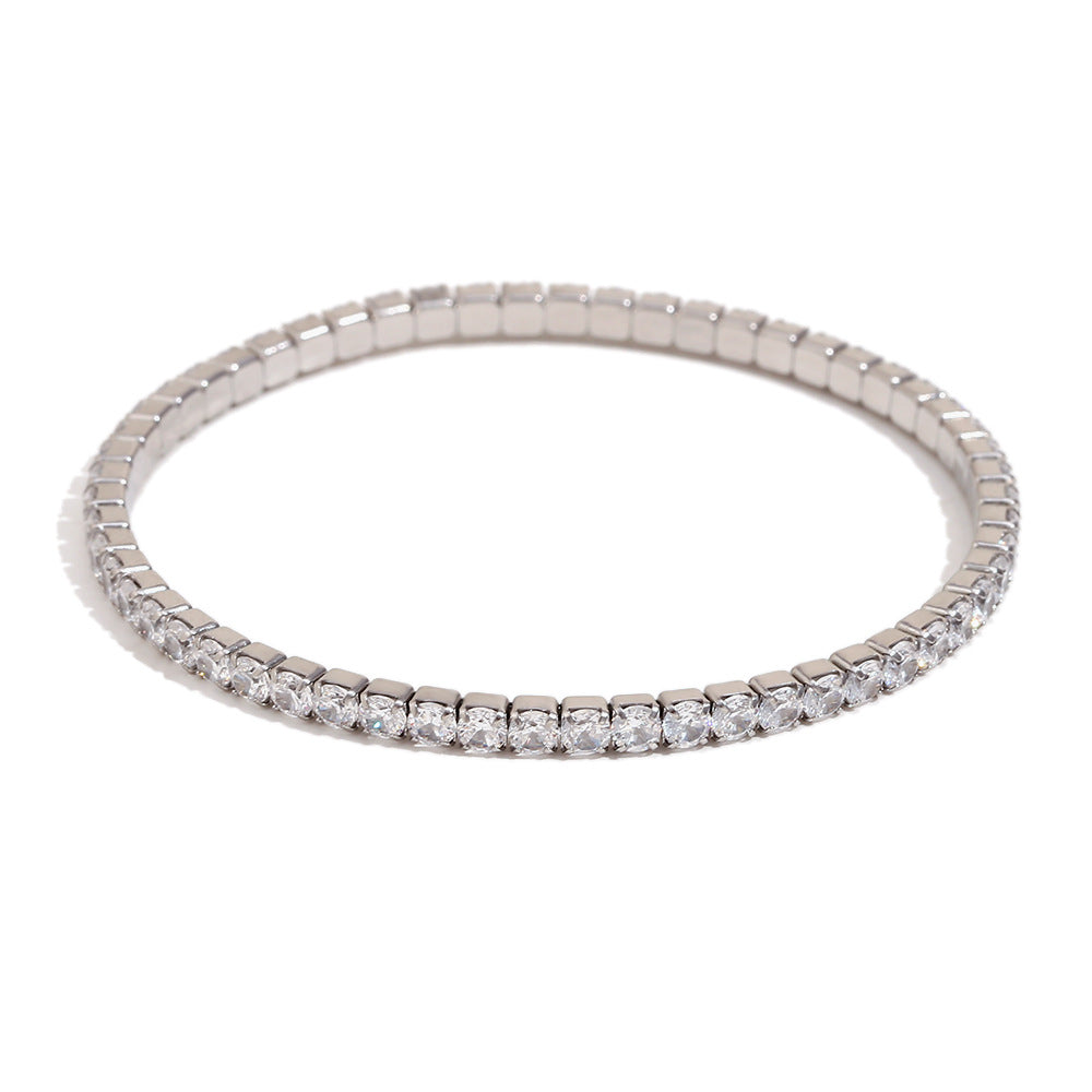 Elegante bracciale elastico da donna con strass, in acciaio inossidabile placcato oro 18 carati con forme geometriche