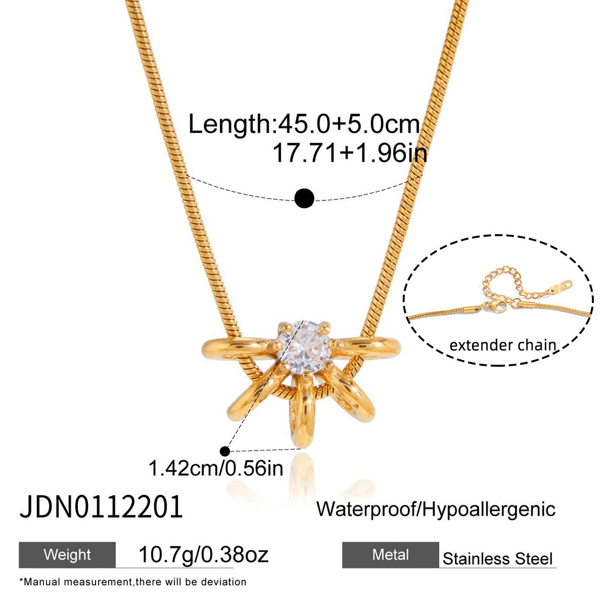 Elegant Cubic Zirconia Inlaid Geometric Stainless Steel and Titanium Steel Necklace and Earring Set for Women