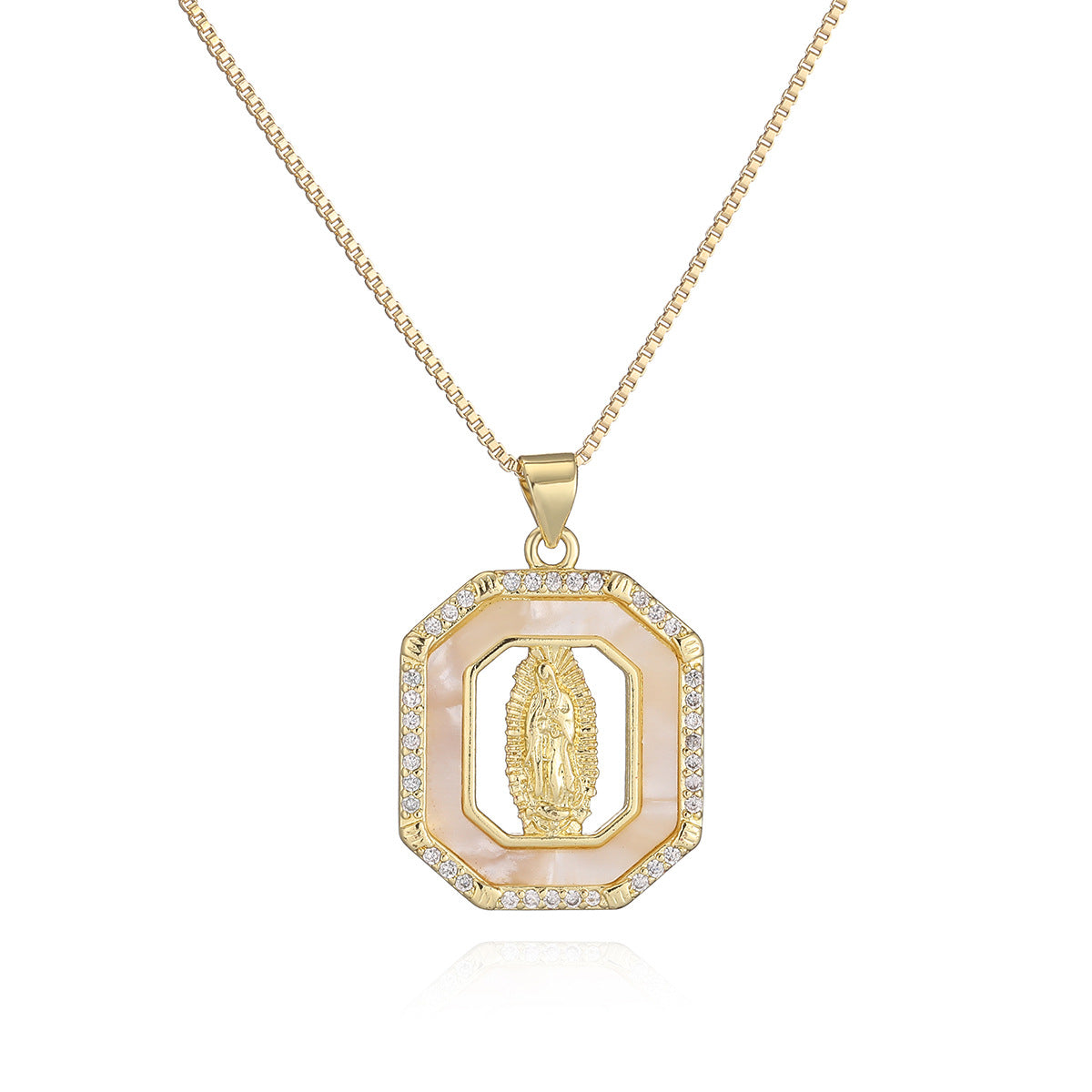 Minimalist Geometric 18K Gold Plated Brass Cubic Zirconia Pendant Necklace for Women