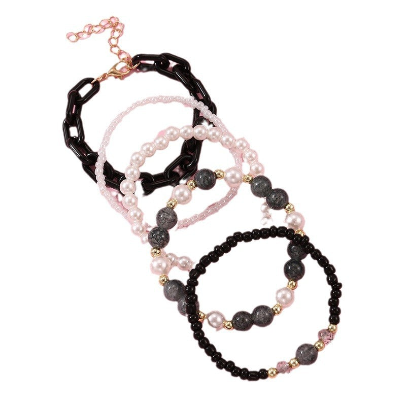 Bracciale per bambini Sweet Style con perline acriliche a forma geometrica, colore rosa, perle artificiali e intarsi in cristallo