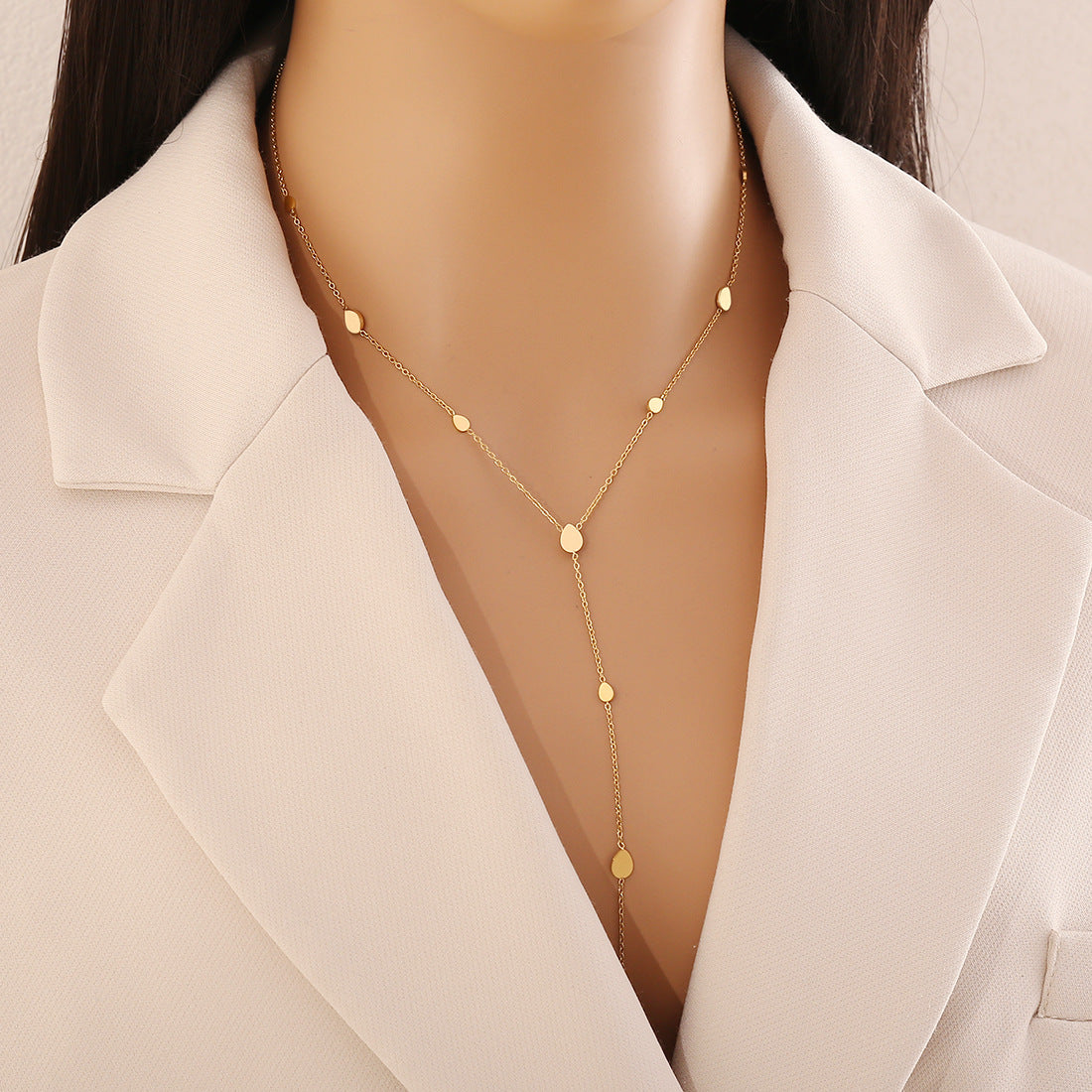 Fashionable Heart-Shaped Geometric Stainless Steel Plated Y-Necklace for Women