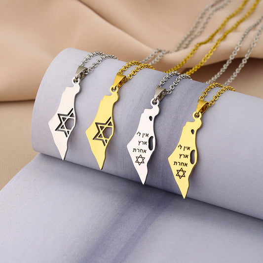 Collana con ciondolo a stella geometrica etnica in acciaio inossidabile con charm in acciaio al titanio e finitura galvanica su catena a O