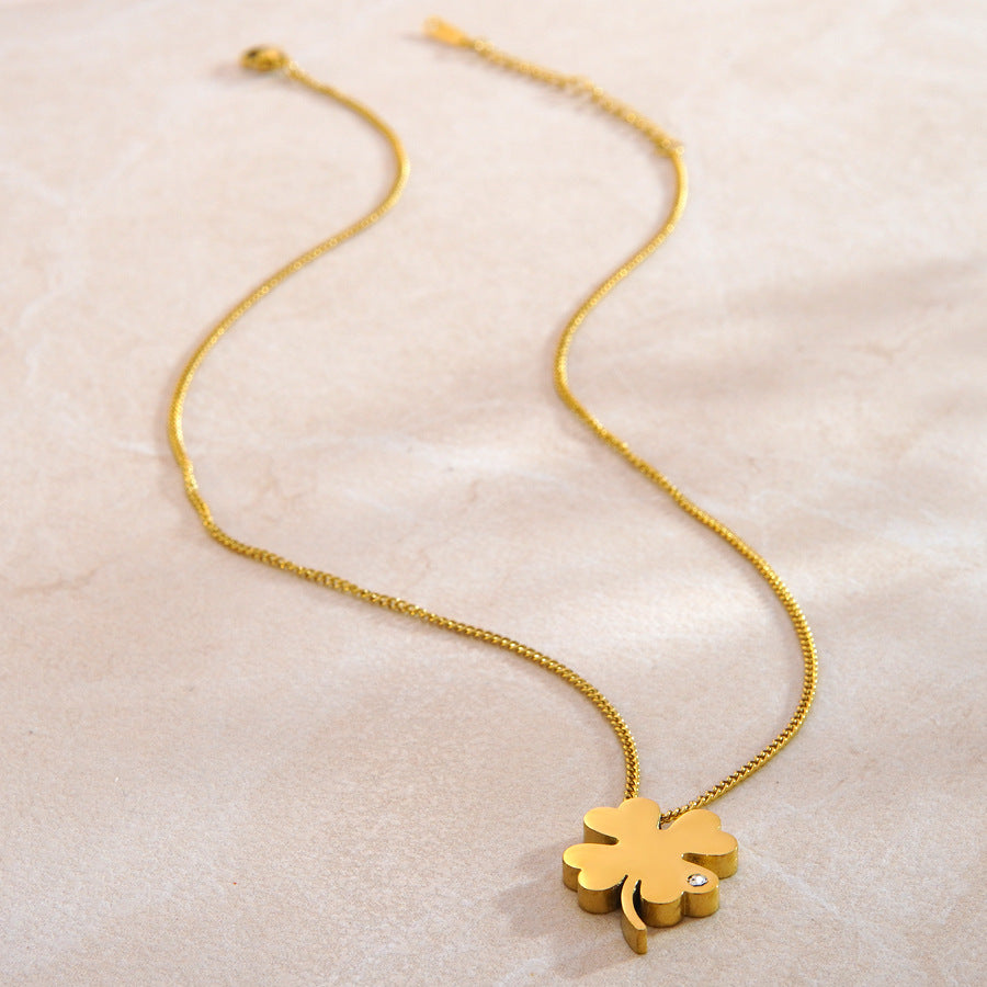 Elegant Geometric Four-Leaf Clover Stainless Steel Plated Necklace for Men and Women