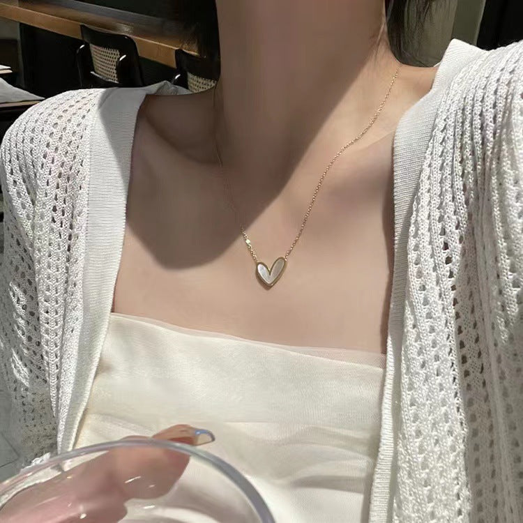 Minimalist Heart-Shaped Titanium Steel Pendant Necklace for Women with Plated Finish and O-Chain