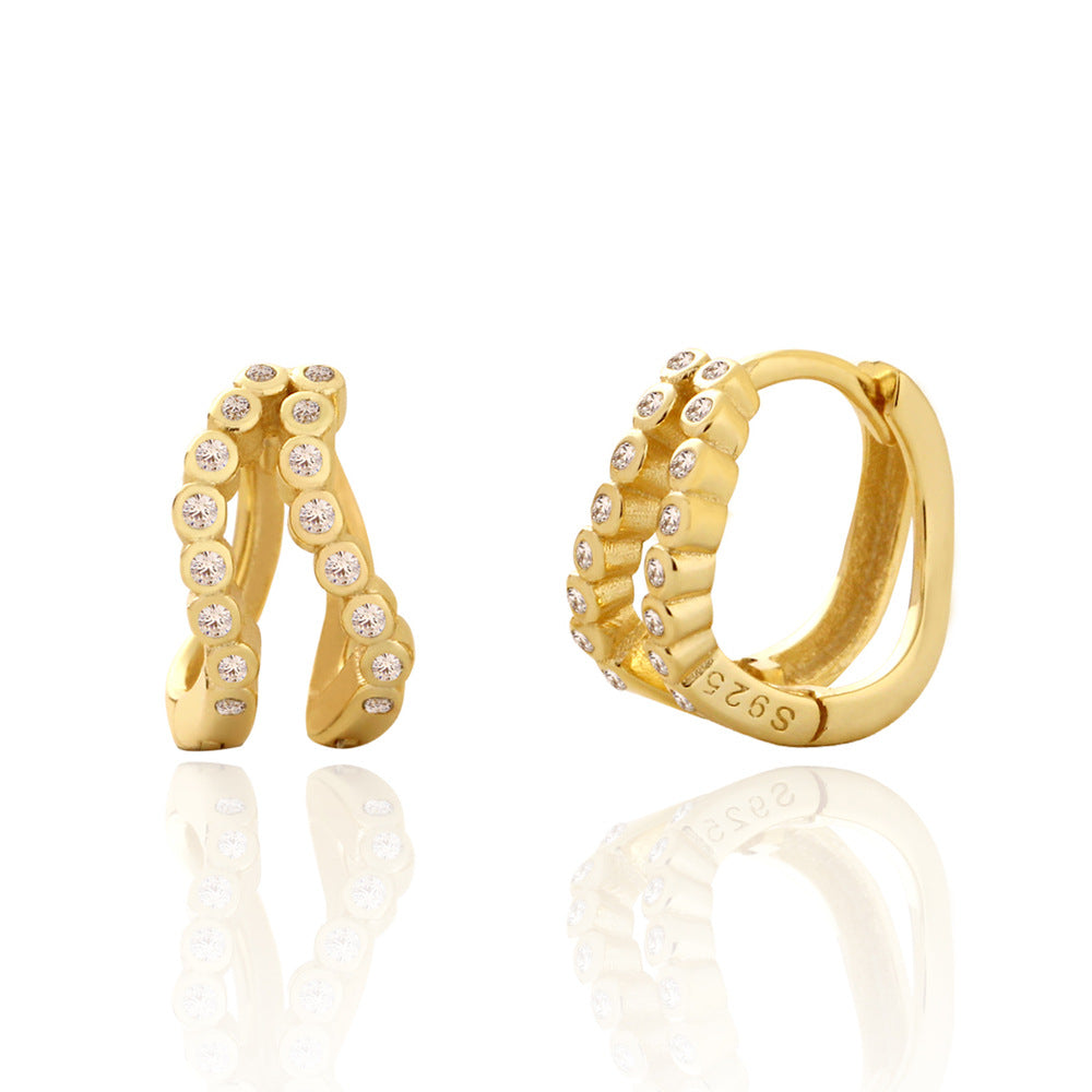 Pendientes de tachuela para mujer de plata de ley 925, minimalistas, geométricos, de doble capa, con líneas embellecidas