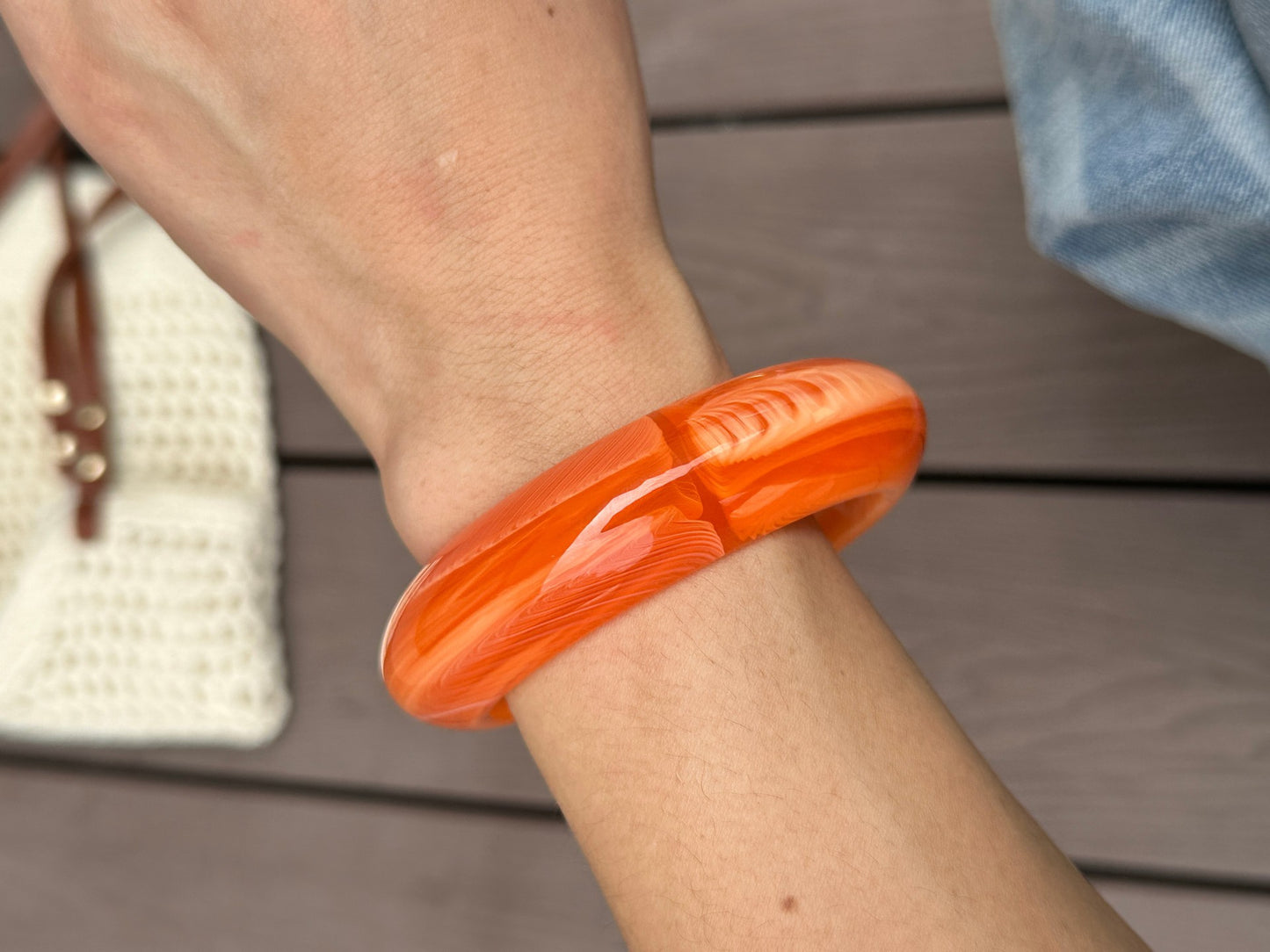 Exaggerated Streetwear Geometric Drip Oil Acrylic Bracelet with Semi-Transparent Orange Gradient