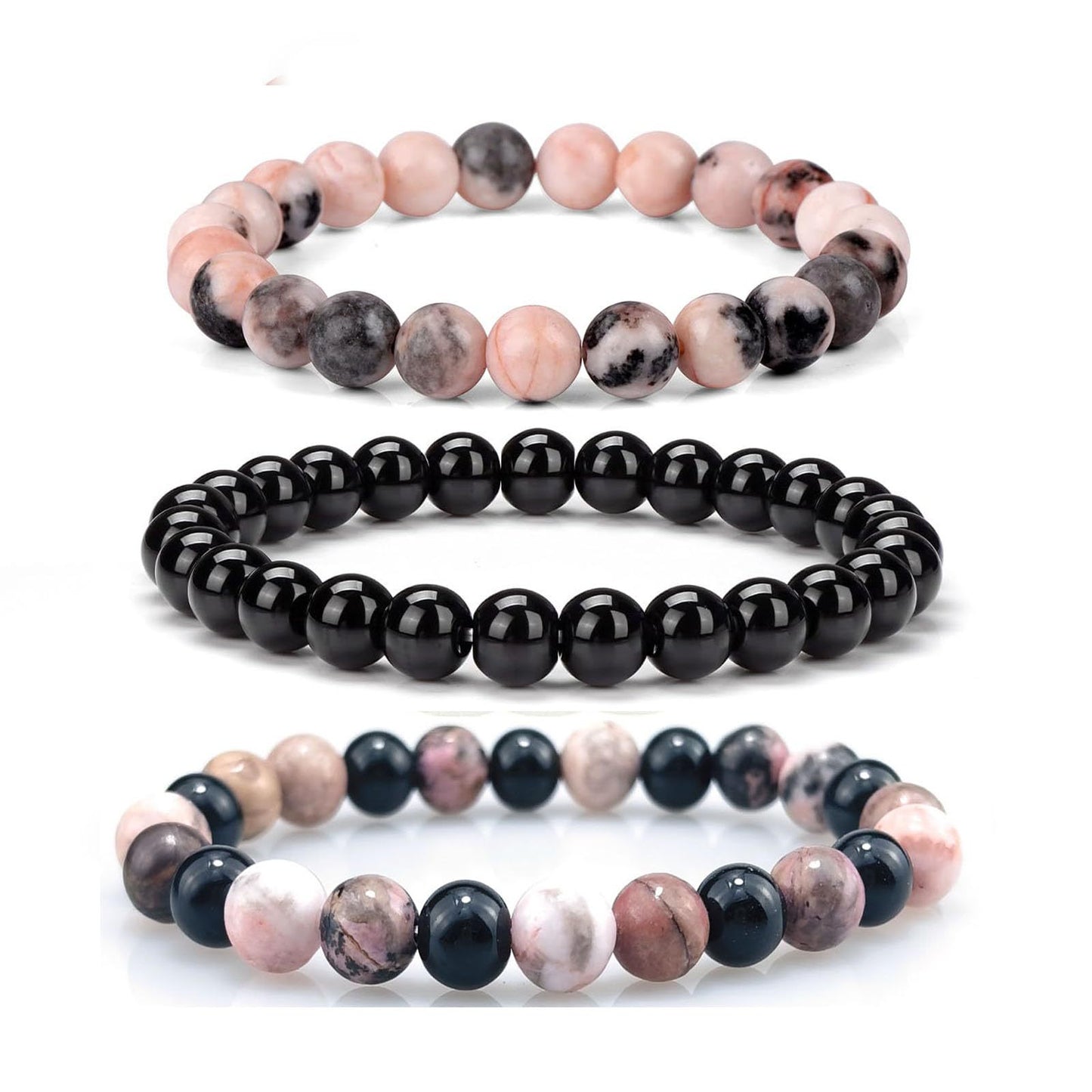 Minimalist Natural Stone Round Beaded Bracelet Set Unisex Handmade Jewelry