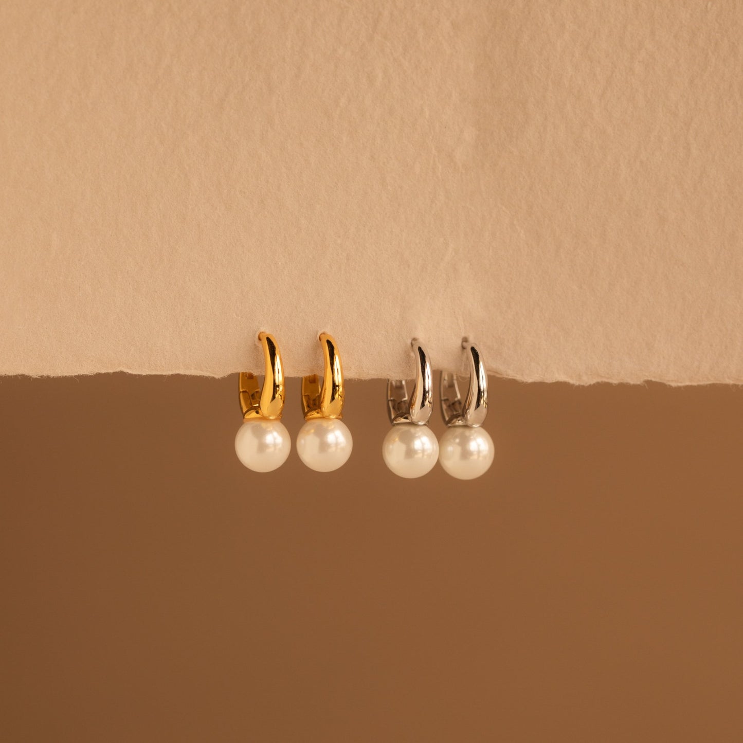 Minimalist Geometric Pearl Earrings with Gold-Plated Copper Base and Sterling Silver Posts for Women