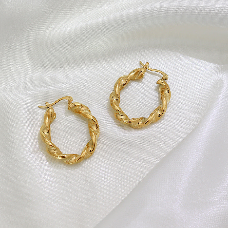 Pendientes de aro retorcidos geométricos minimalistas de acero inoxidable chapado en oro de 18 quilates, joyería de moda para mujer