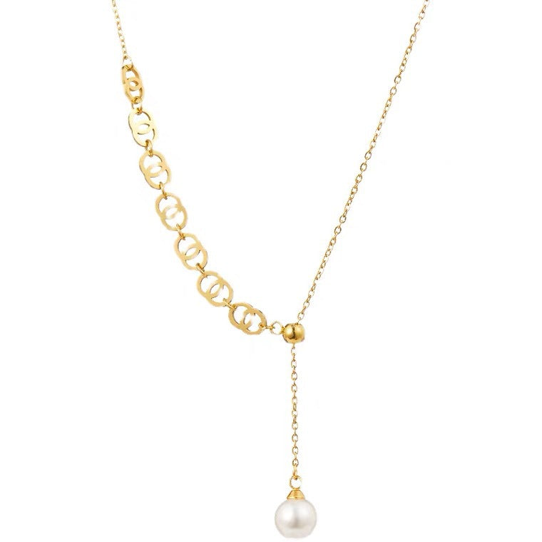 Collana con Pendente a Doppio Anello Geometrico Minimalista da Donna in Acciaio al Titanio con Finitura Placcata, Catena Regolabile per Clavicola