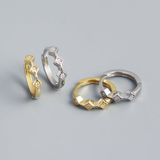 Orecchini a perno geometrici minimalisti a forma di rombo in argento sterling S925 con intarsio di strass