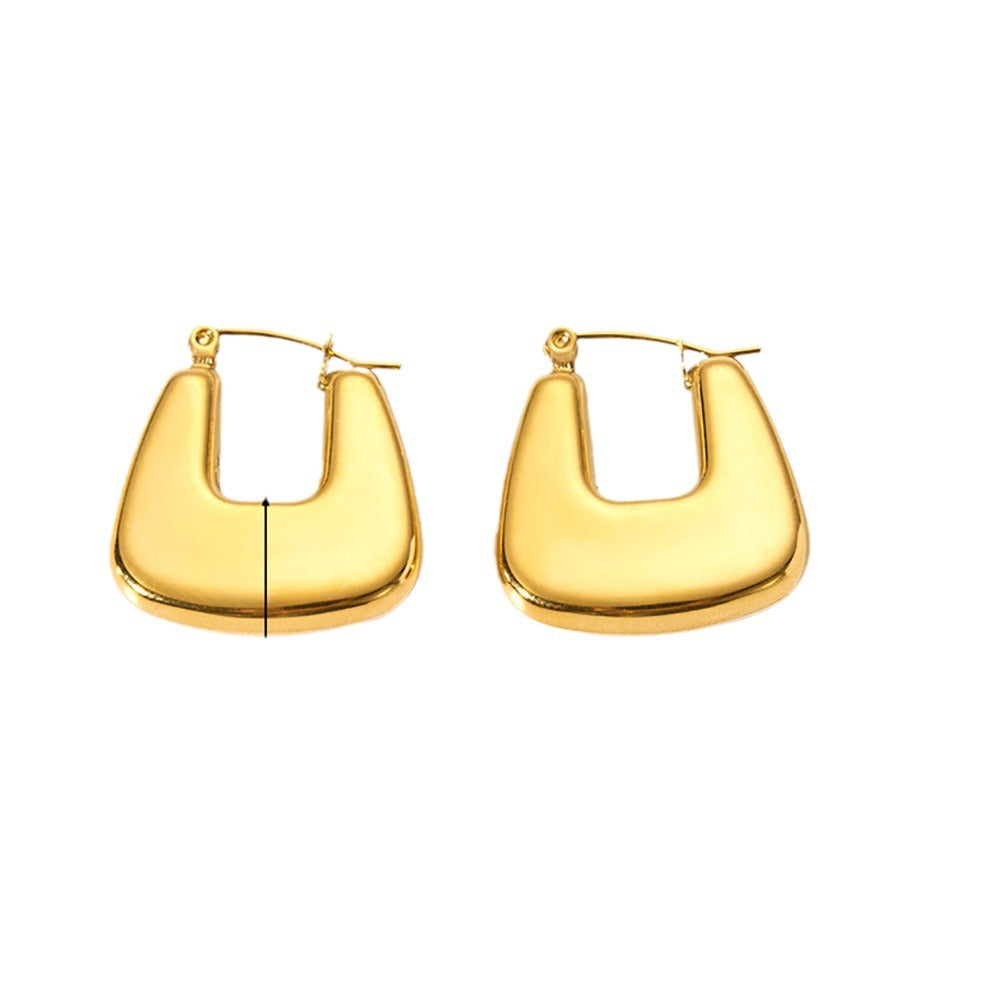 Pendientes de aro minimalistas geométricos huecos de acero inoxidable para mujer con acabado chapado
