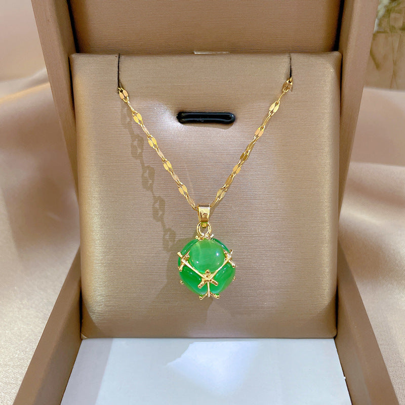 Collar con Colgante de Acero de Titanio Geométrico Minimalista de Dibujos Animados para Mujer con Incrustaciones de Diamantes de Imitación, Delicada Cadena de Clavícula