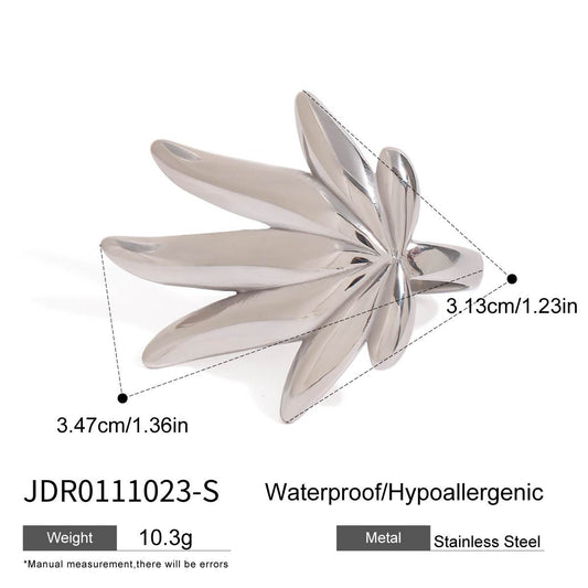 Minimalist Stainless Steel Plated Geometric Maple Leaf Ring for Women