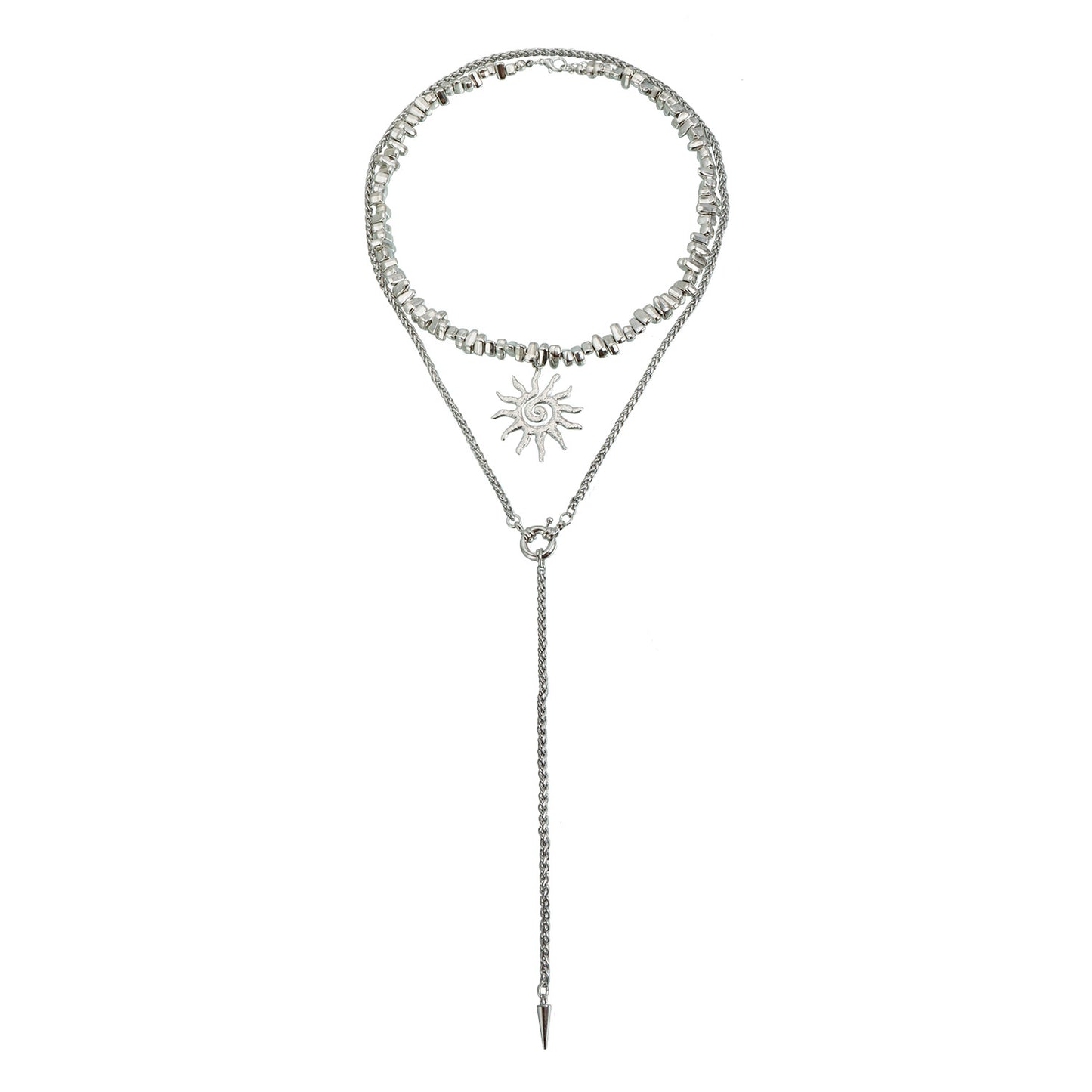 Elegant Gold Plated Alloy Heart Geometric Sunflower Pendant Necklace with Irregular Beads
